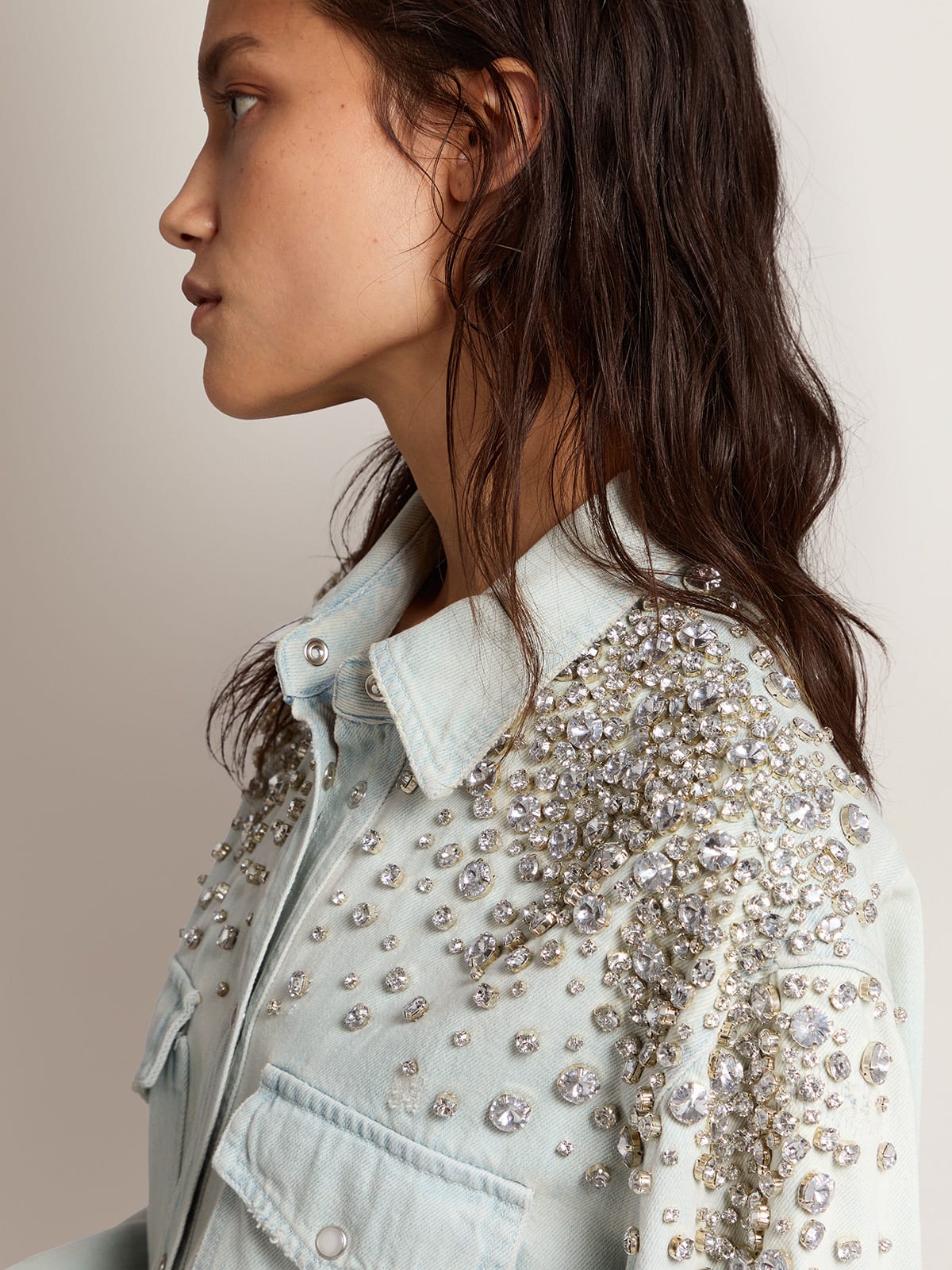 Golden Goose - Women's bleached boyfriend shirt with cabochon crystals in 