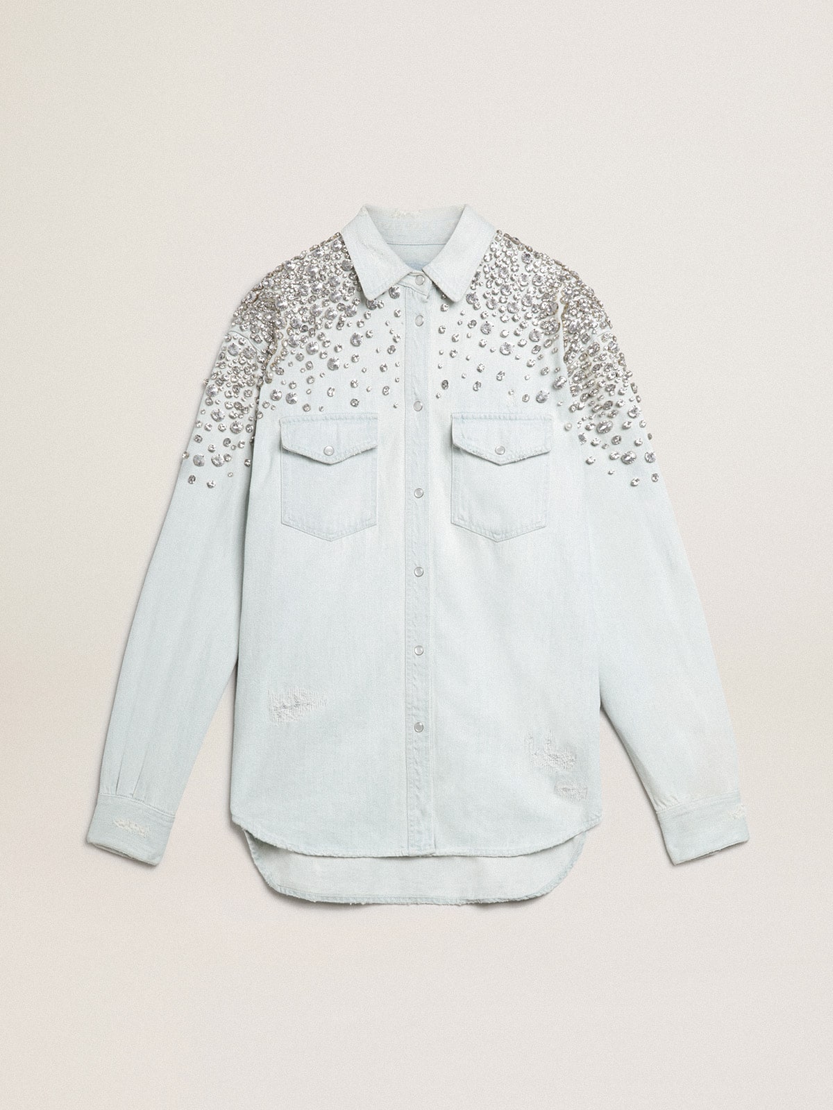 Golden Goose - Women's bleached boyfriend shirt with cabochon crystals in 