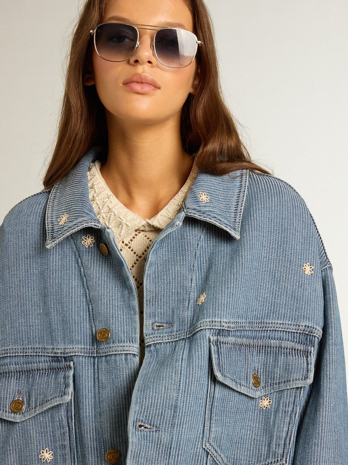 Golden Goose - Chaqueta de mujer de denim con bordado floral in 