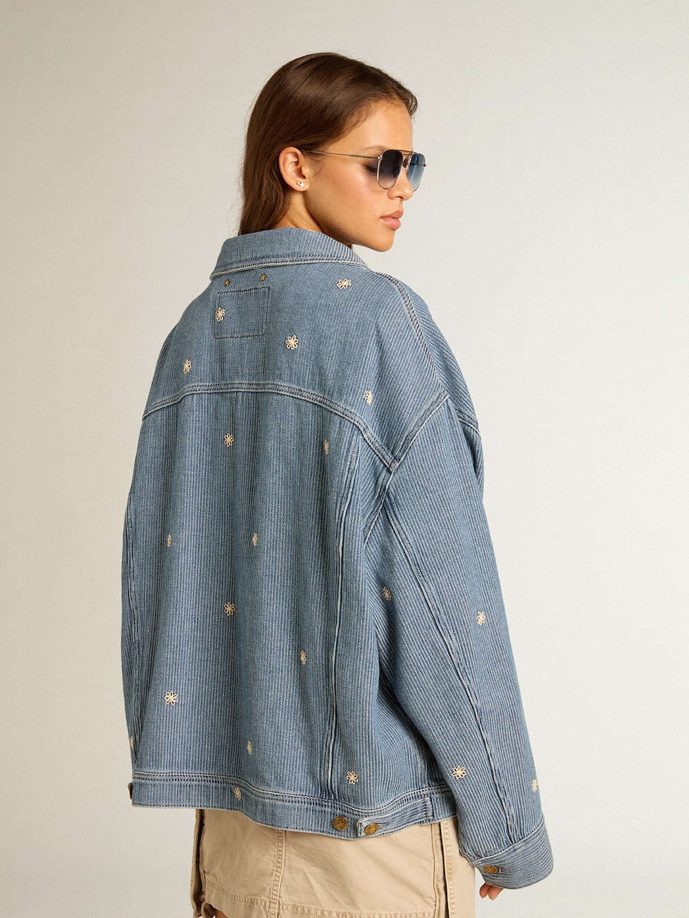 Golden Goose - Women's denim jacket with floral embroidery in 