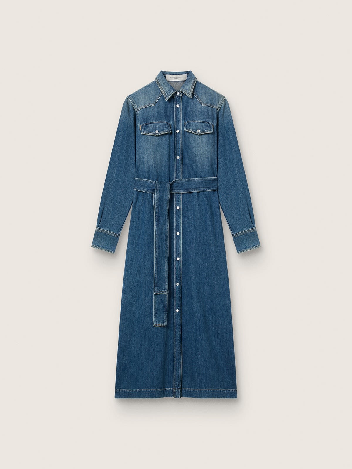 golden goose denim dress Golden Goose logo-patch long-sleeve Denim Dress | Blue