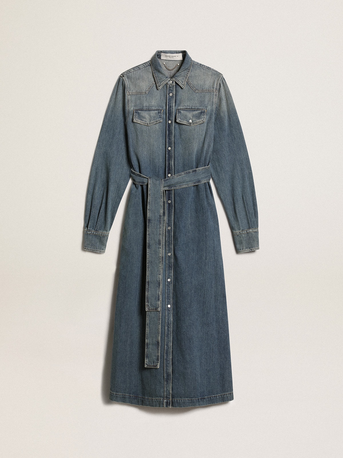 Golden Goose - Women's shirt dress in denim with belt in 