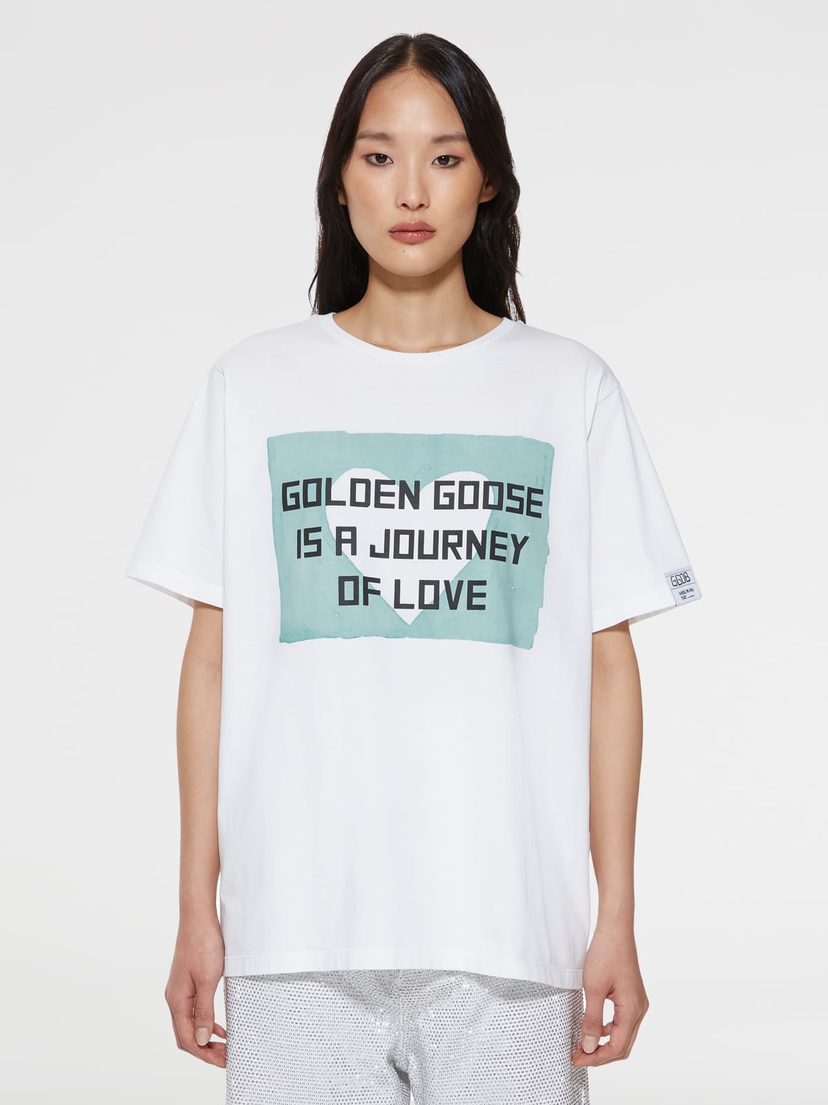 Golden Goose - White Aira T-shirt with print and lettering on the front in 