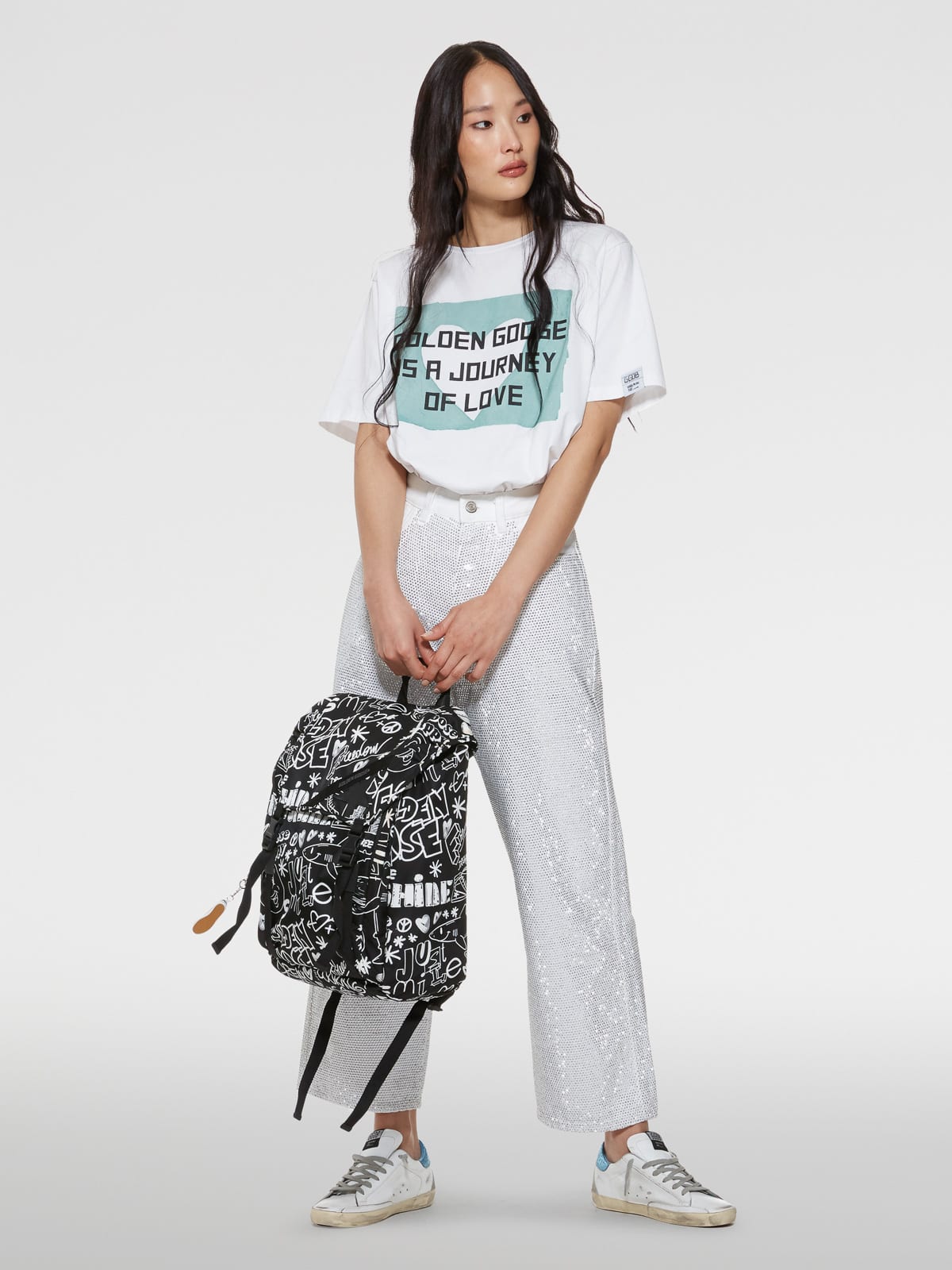 Golden Goose - White Aira T-shirt with print and lettering on the front in 