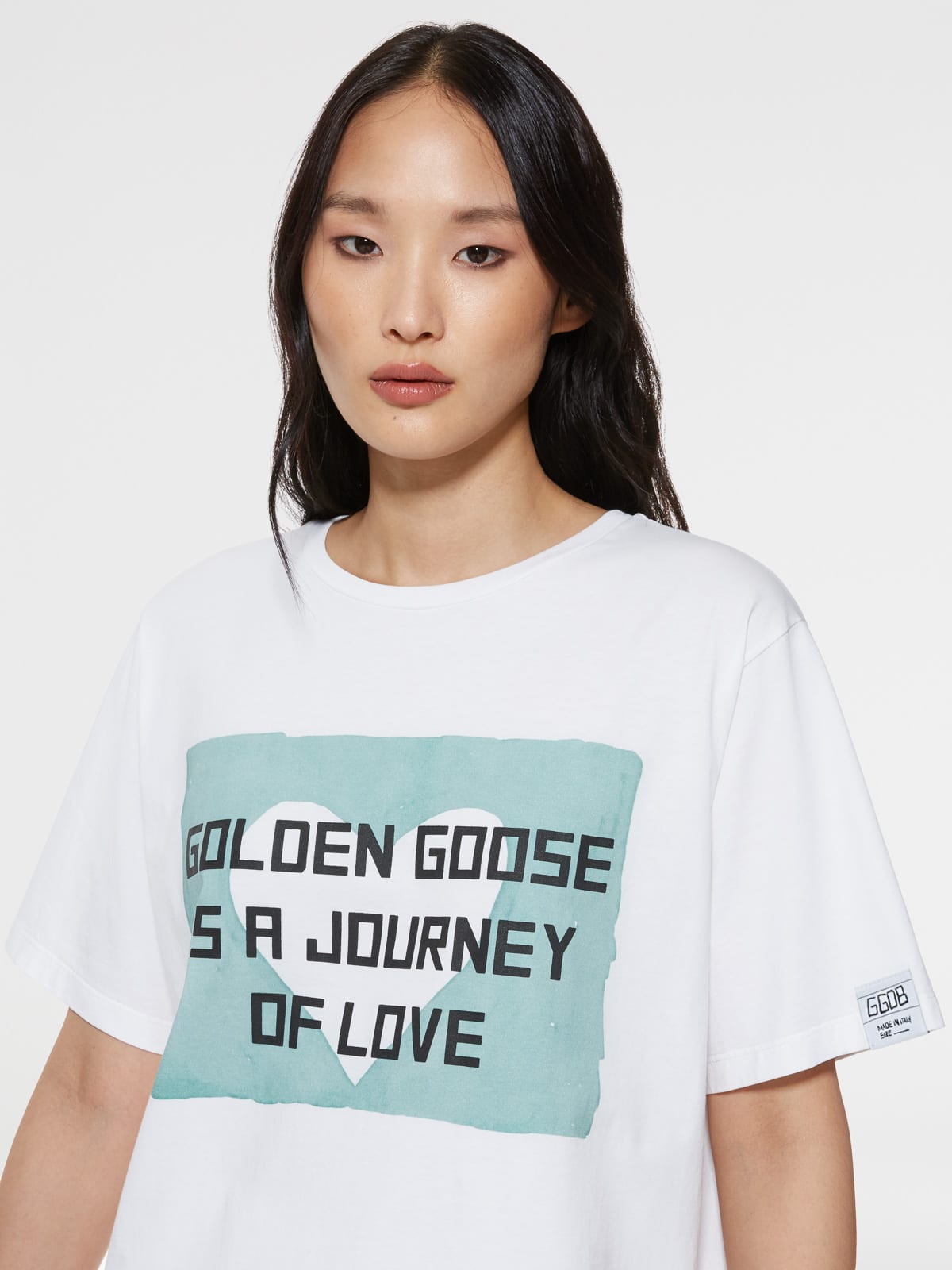 Golden Goose - 프린트 & 레터링 프론트 화이트 아이라 티셔츠 in 