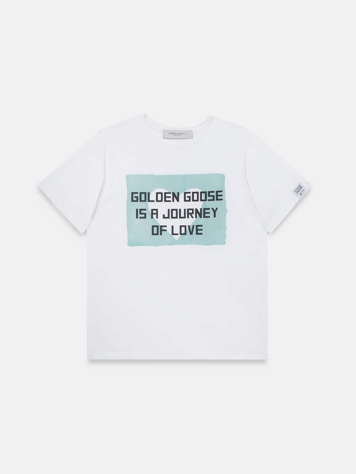 Golden Goose - White Aira T-shirt with print and lettering on the front in 