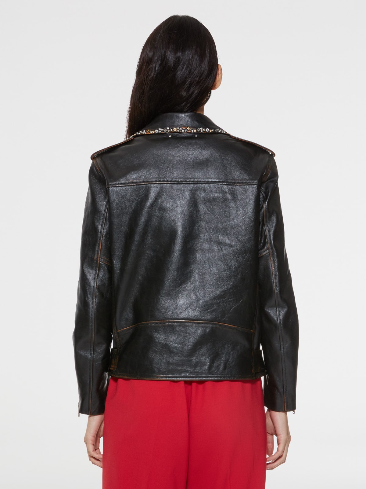 Golden Goose - Vintage-effect Golden biker jacket with studs on the collar in 