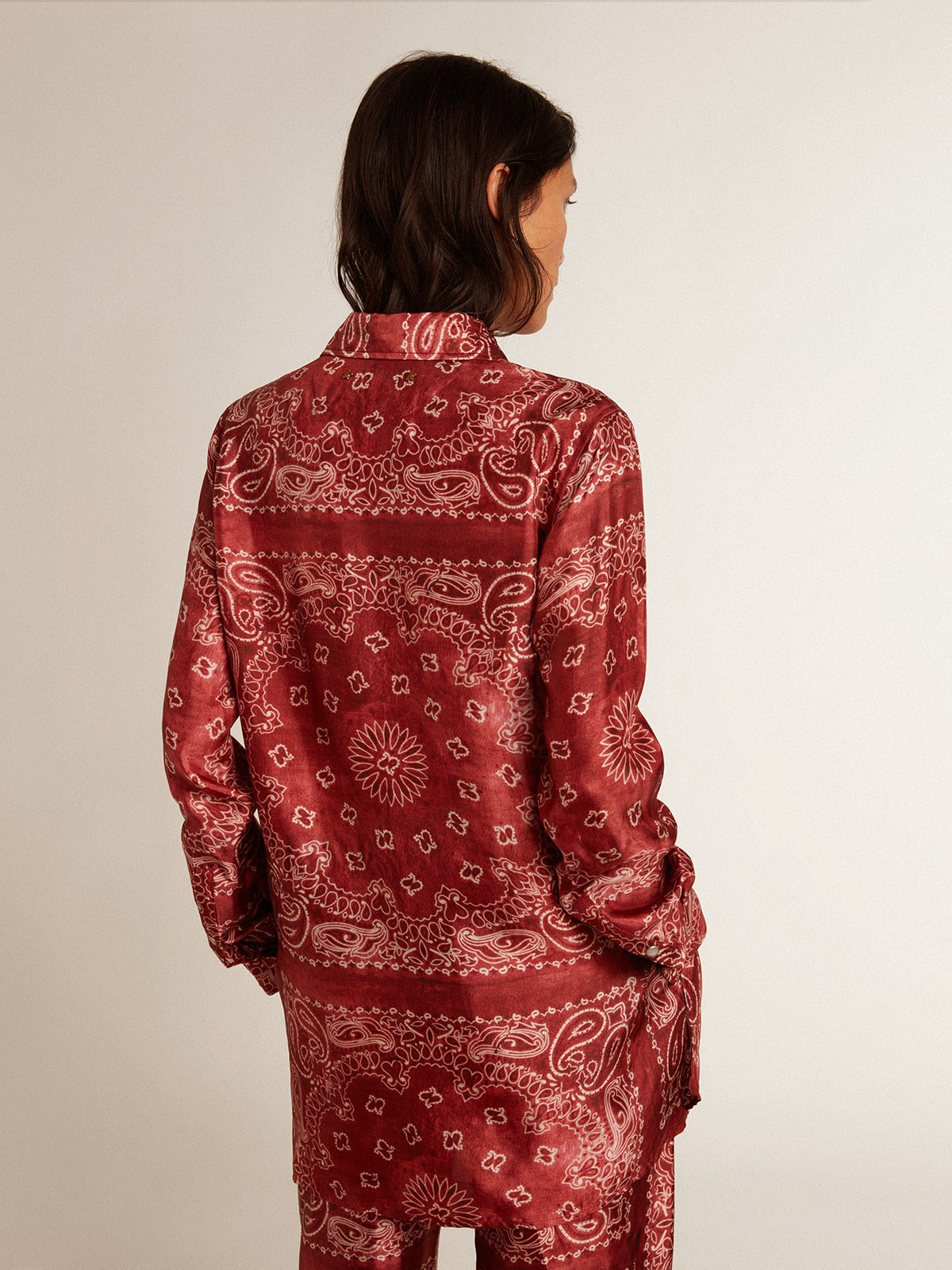 Golden Goose - Camicia pigiama da donna color bordeaux con stampa paisley in 