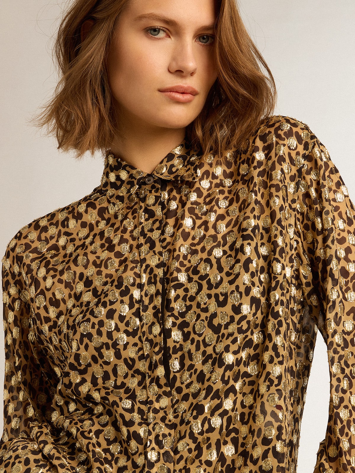 Golden Goose - Camisa boyfriend con estampado animal y fil coupé dorado para mujer in 