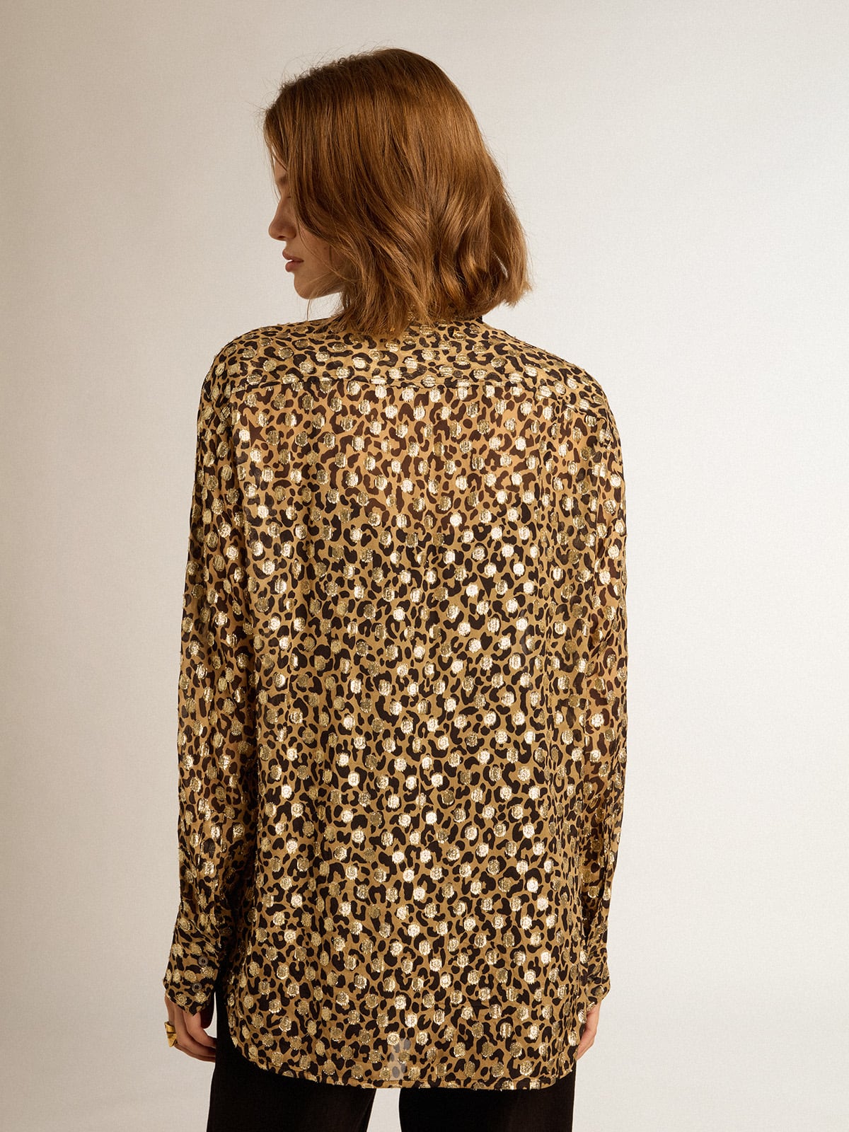 Golden Goose - Camisa boyfriend con estampado animal y fil coupé dorado para mujer in 