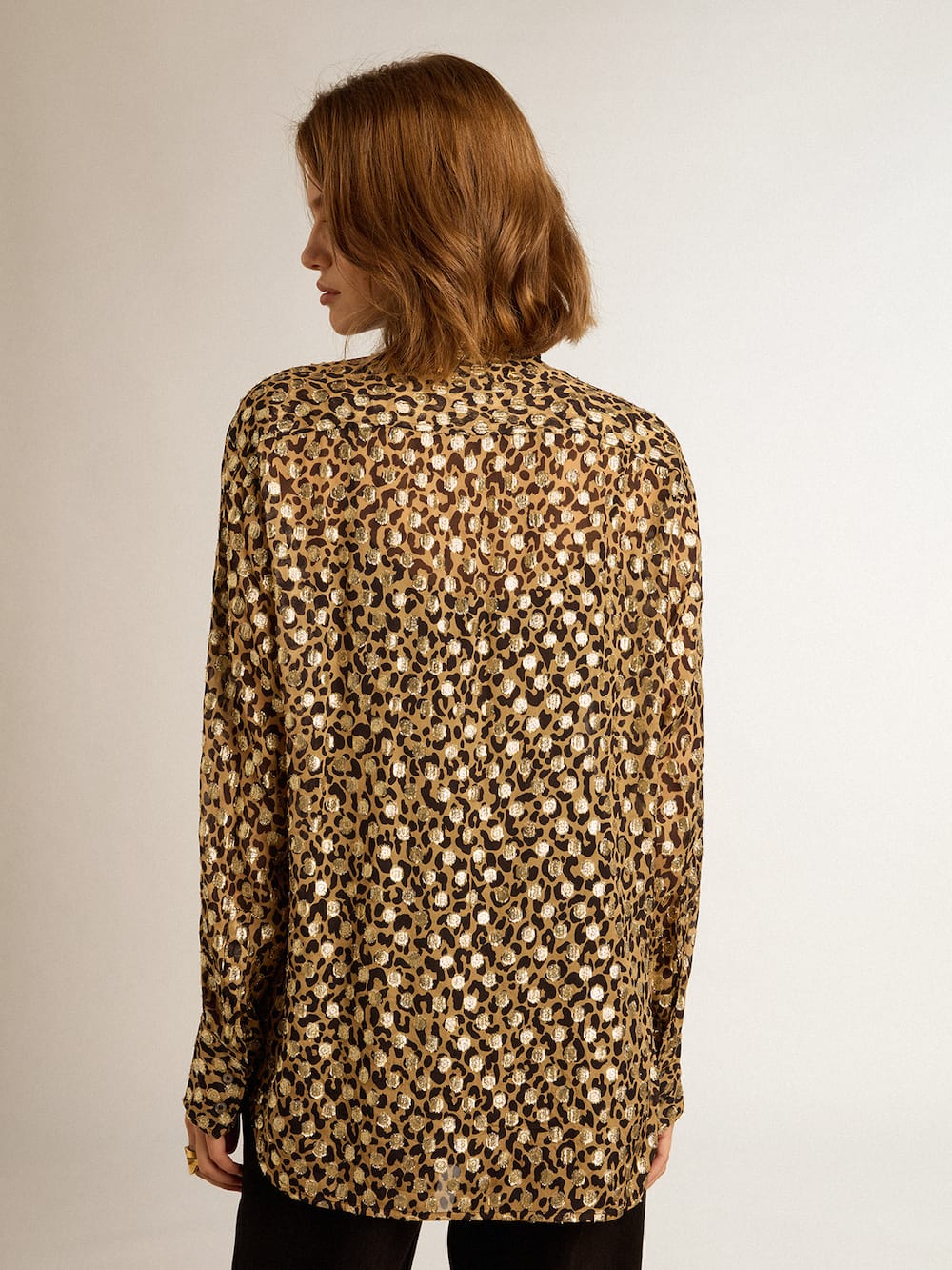 Golden Goose - Women's boyfriend shirt with animal print and gold fil coupé in 