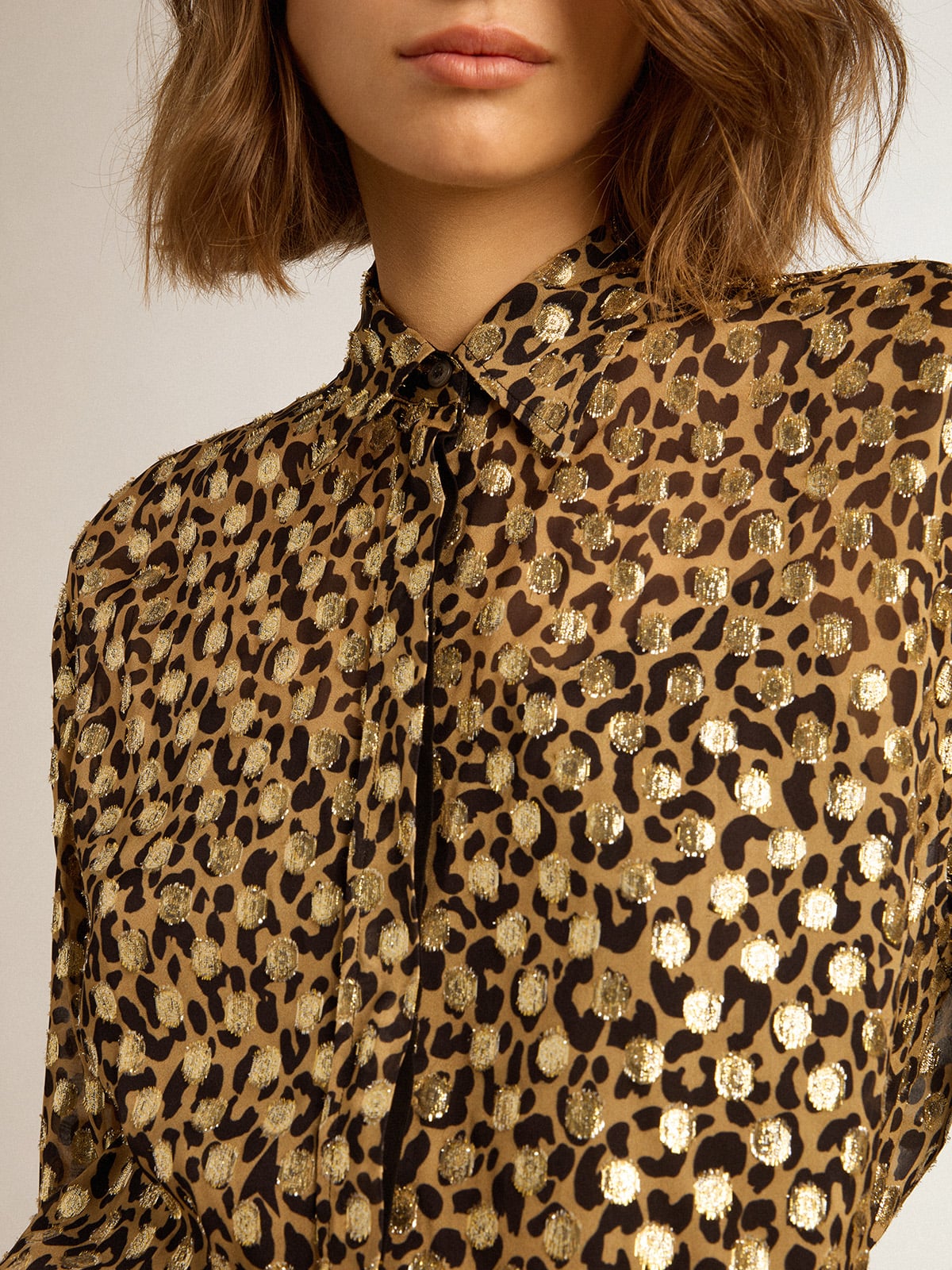 Golden Goose - Camisa boyfriend con estampado animal y fil coupé dorado para mujer in 