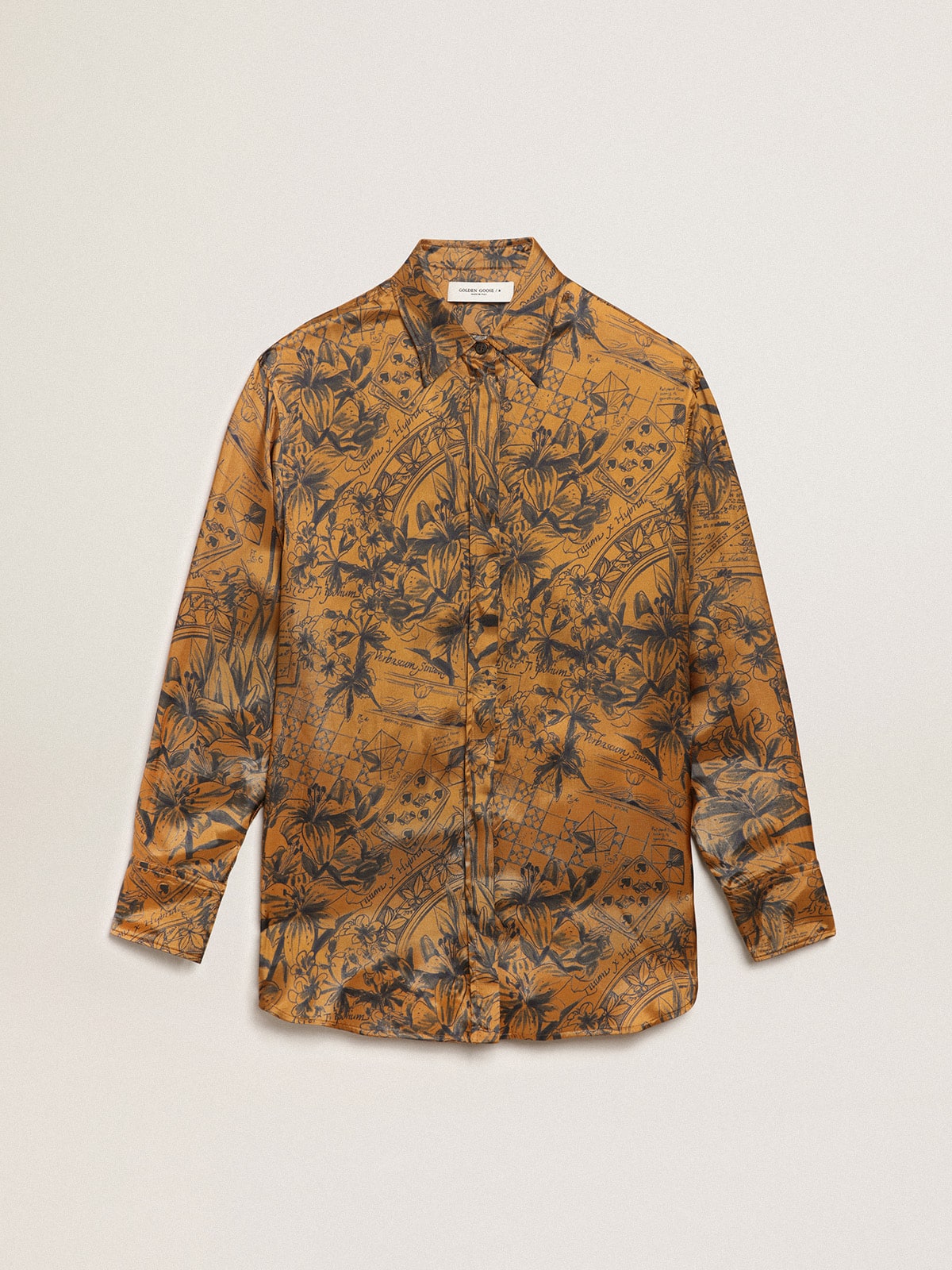 Women's golden brown boyfriend shirt with notebook print