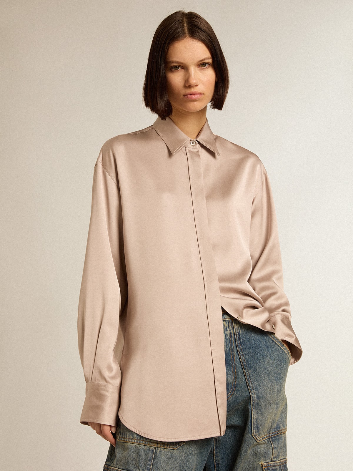 Golden Goose - Boyfriend shirt in powder-pink viscose in 