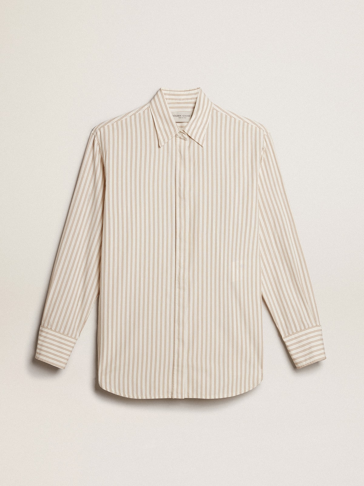 Golden Goose - Women’s white cotton shirt with beige stripes in 