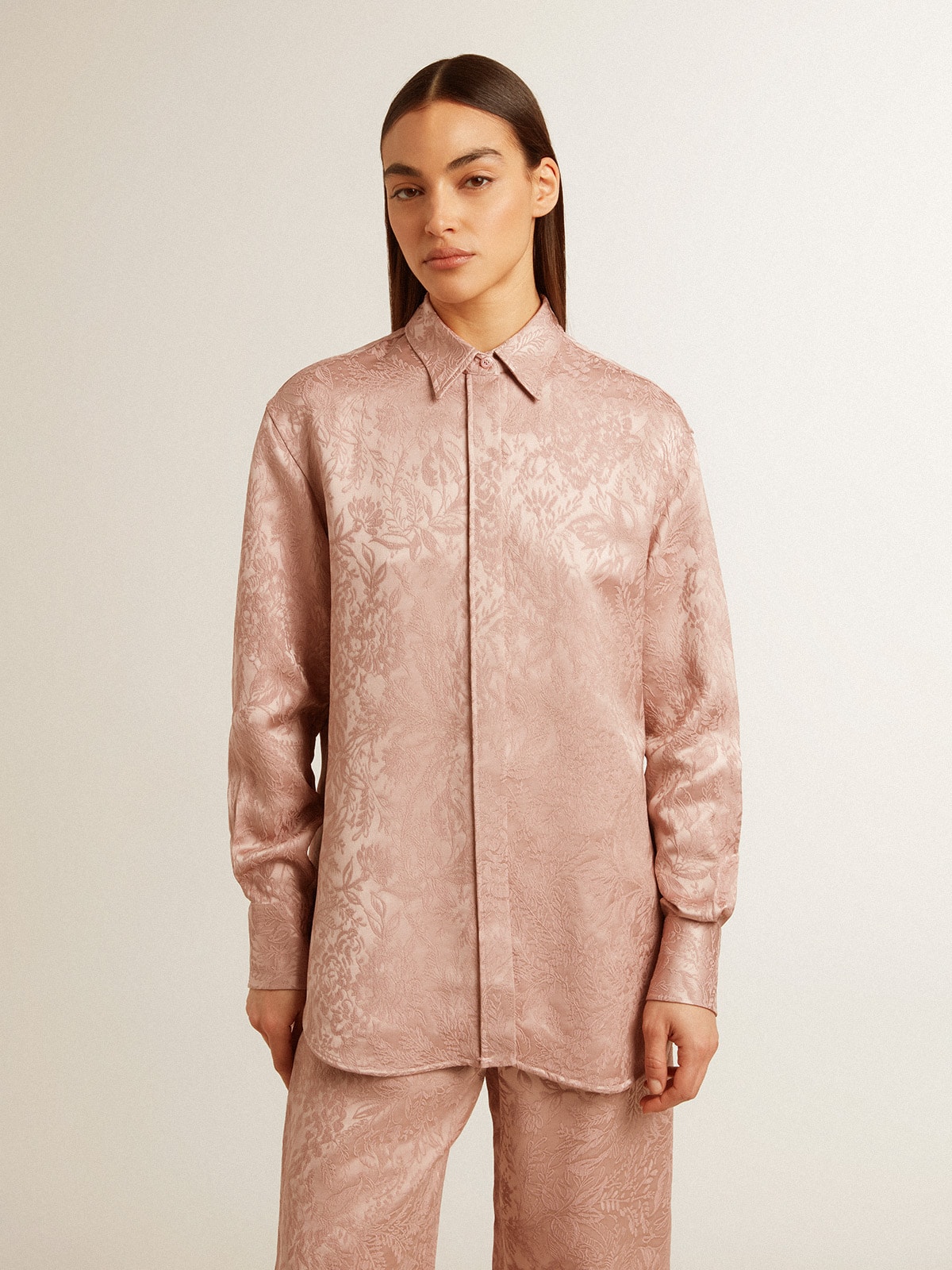 Golden Goose - Camicia da donna in viscosa color rosa con motivo floreale in 