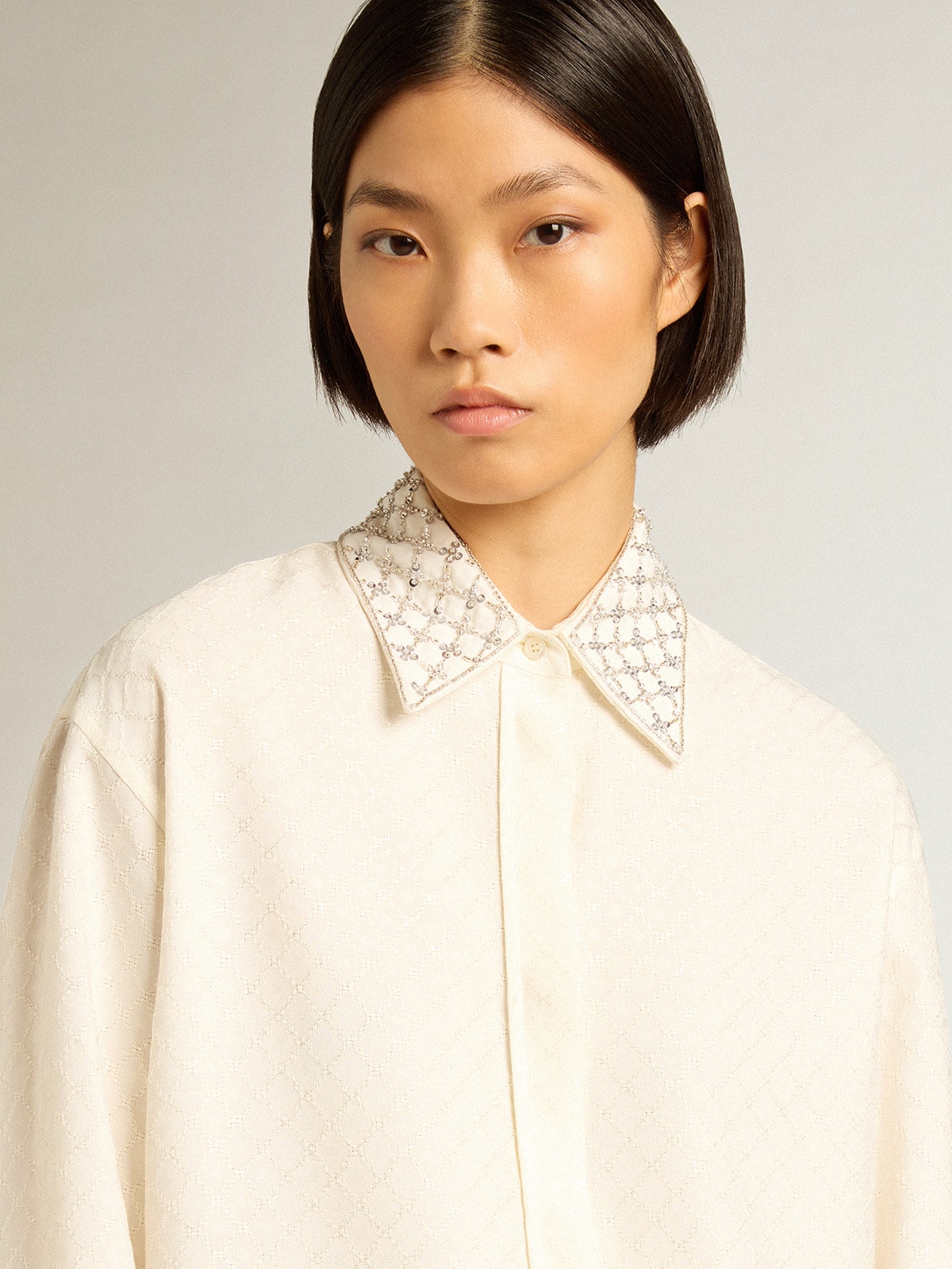 Golden Goose - Shirt in vintage white with jacquard design and embroidery in 