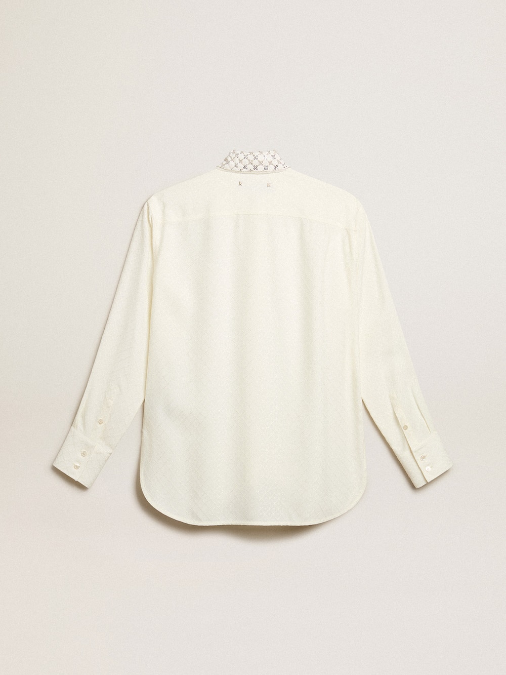 Golden Goose - Camicia color bianco antico con motivo jacquard e ricami in 