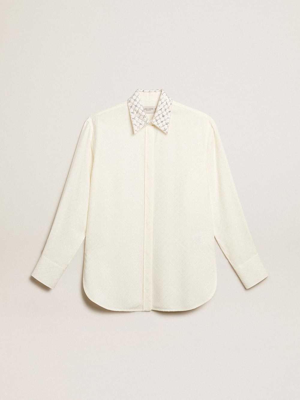 Golden Goose - Camicia color bianco antico con motivo jacquard e ricami in 