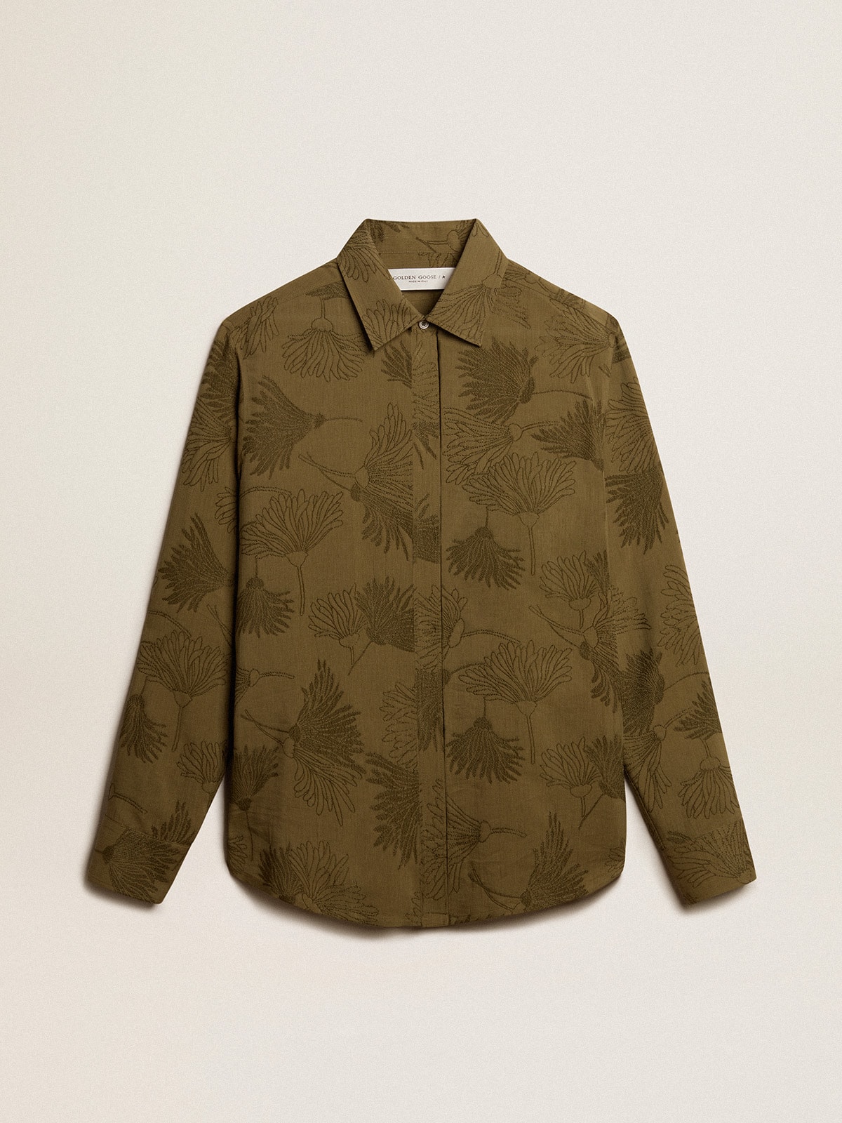 Golden Goose - Women's olive-colored viscose-cotton blend shirt with floral pattern in 