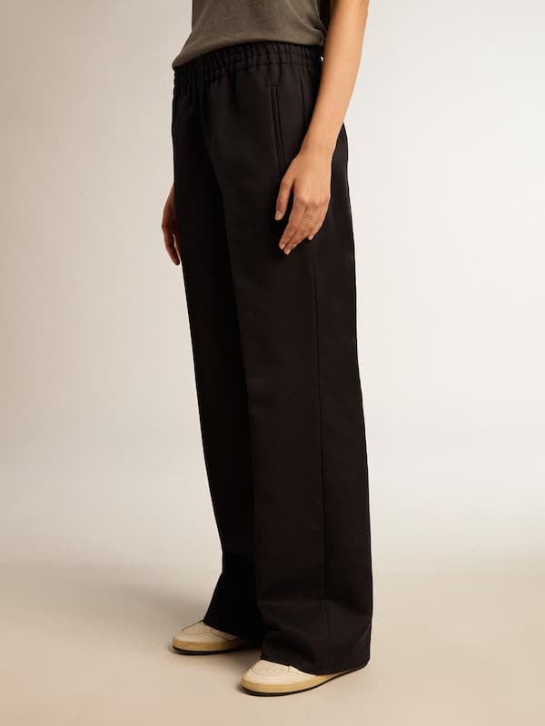Women&rsquo;s sweatpants in dark blue wool gabardine
