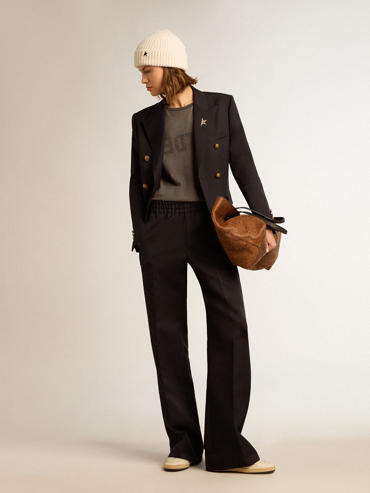 Golden Goose - Women&rsquo;s sweatpants in dark blue wool gabardine in 