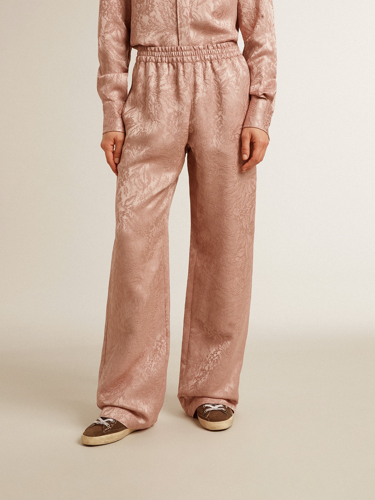 Golden Goose - Women's pink viscose pants with floral pattern in 