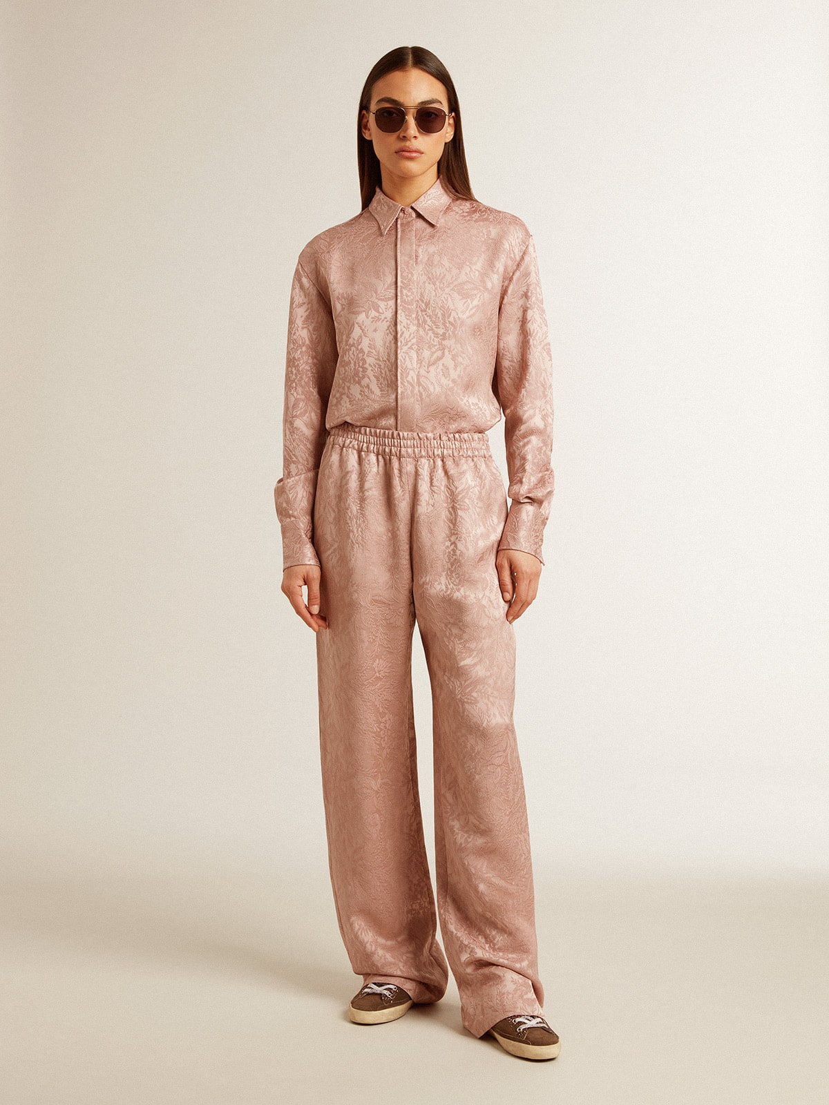 Golden Goose - Pantalon femme en viscose rose à motif floral in 