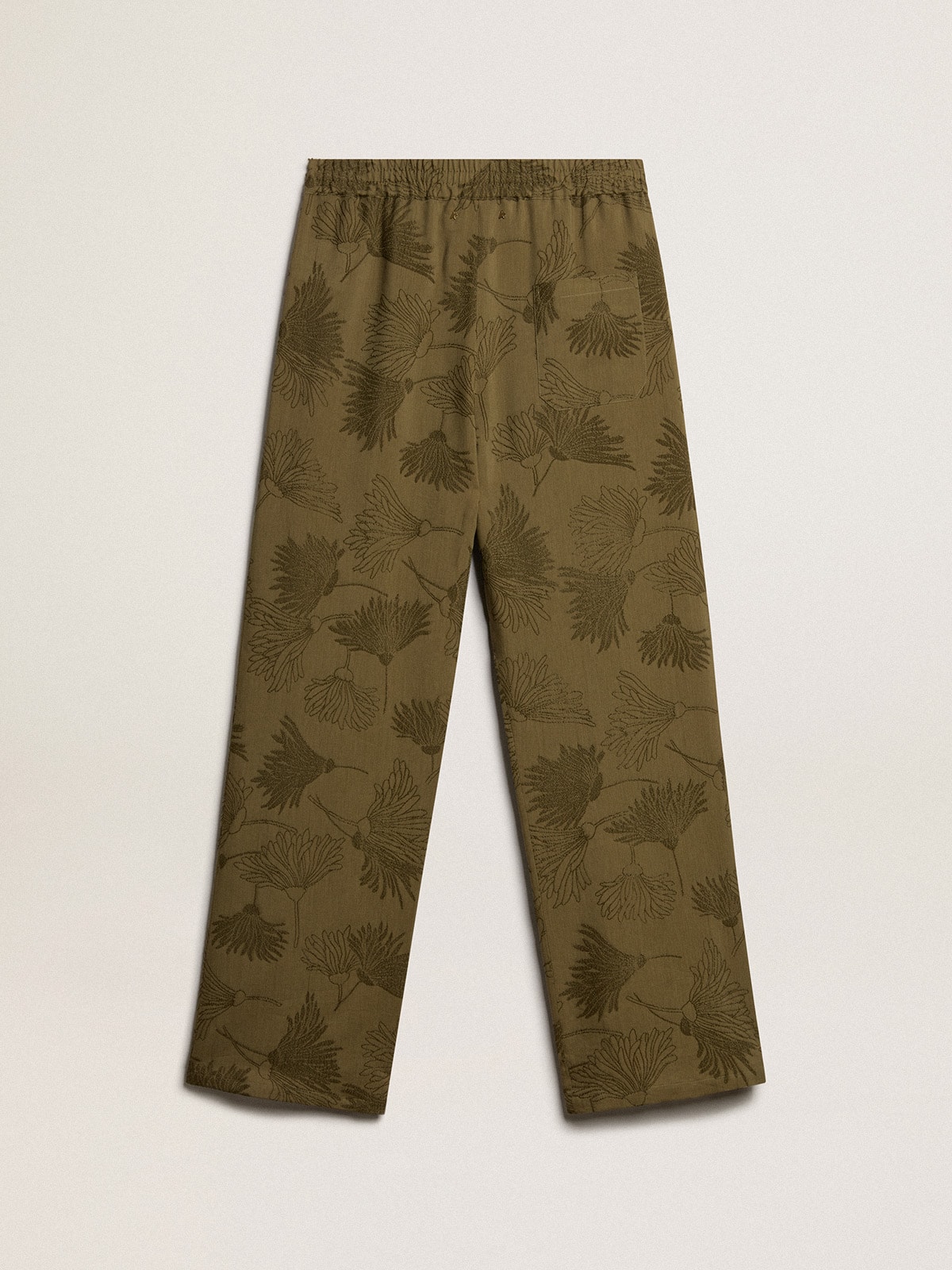 Golden Goose - Women's olive-colored viscose-cotton blend pants with floral pattern in 