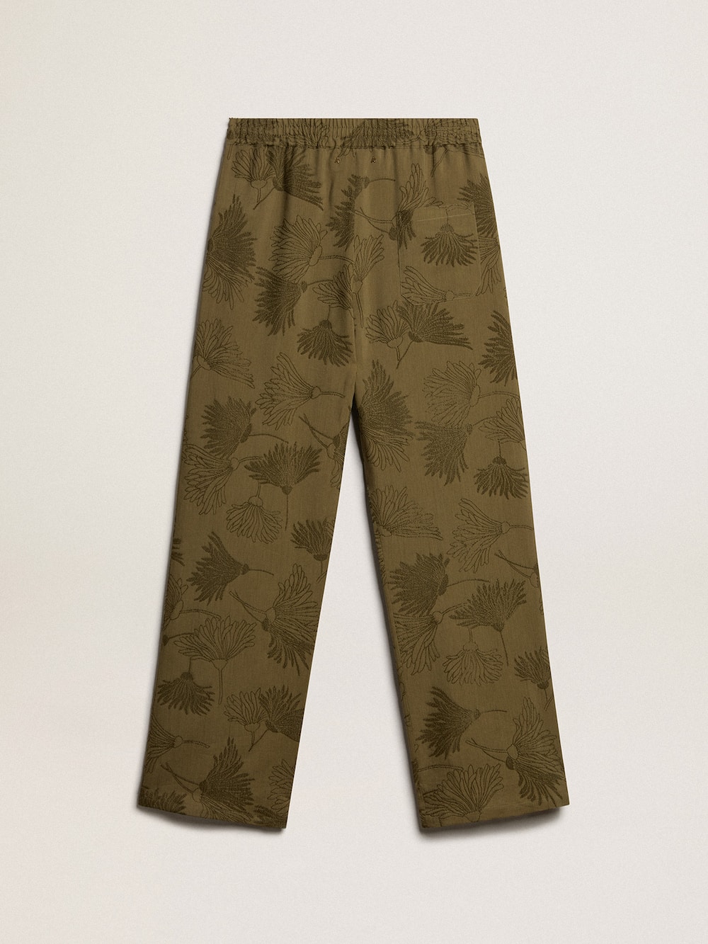 Golden Goose - Pantalone da donna in viscosa misto cotone color oliva con motivo floreale in 
