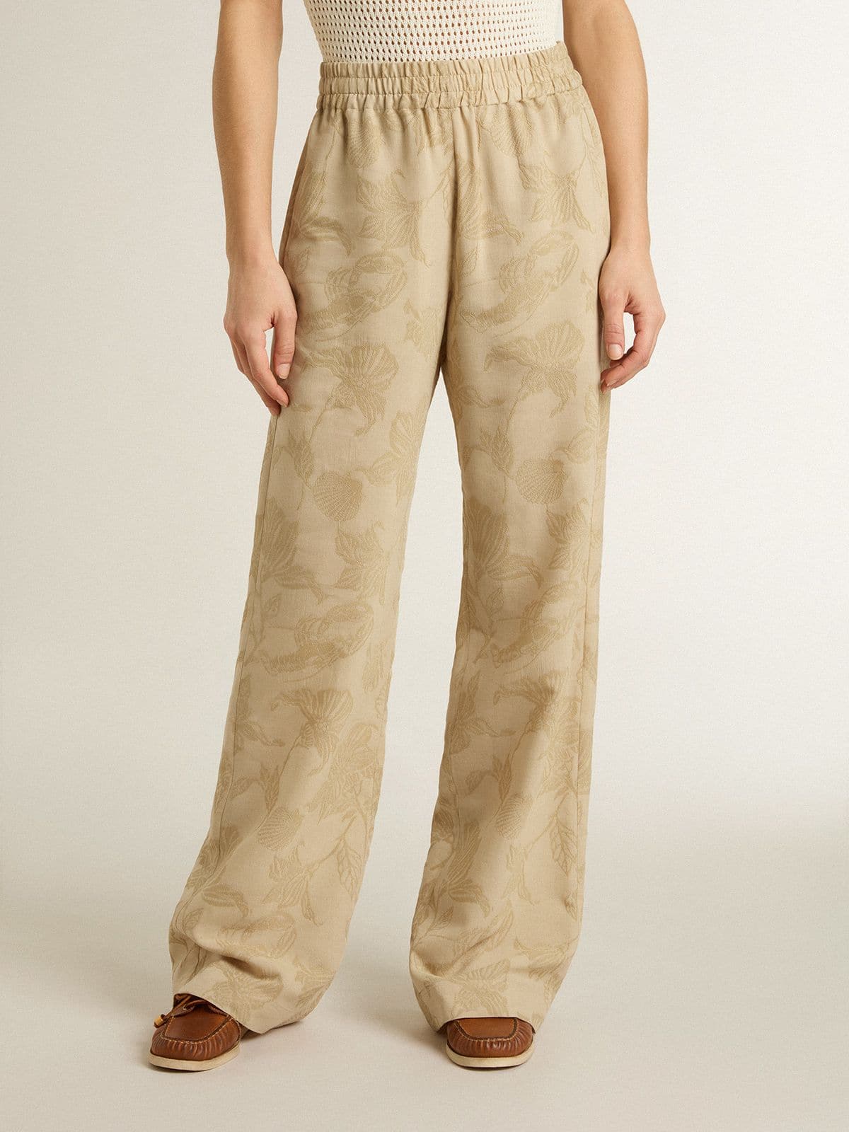 パンツ GOLDEN  Women Straight Pants GWP02197P001871 55107 BEIG Boa Beige Twill Suiting Mid Waist Pants | GANNI US