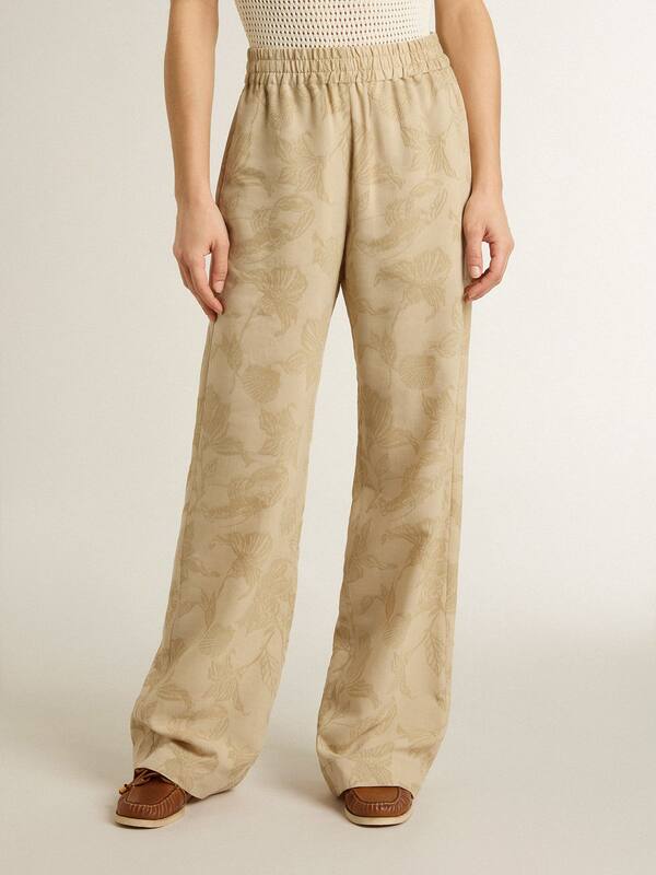 Golden Goose - Women's pajama pants in beige jacquard with floral pattern in 