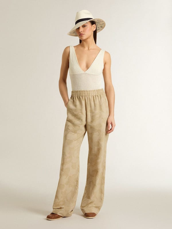 Golden Goose - Women's pajama pants in beige jacquard with floral pattern in 