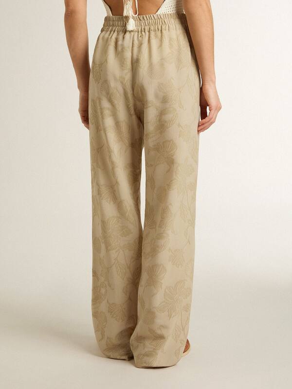 Golden Goose - Women's pajama pants in beige jacquard with floral pattern in 