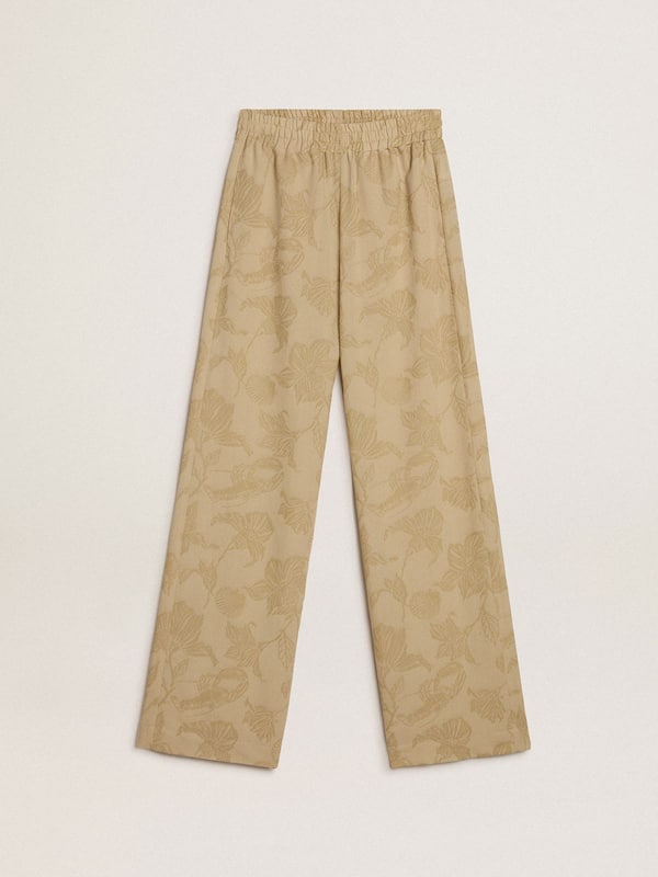 Golden Goose - Women's pajama pants in beige jacquard with floral pattern in 