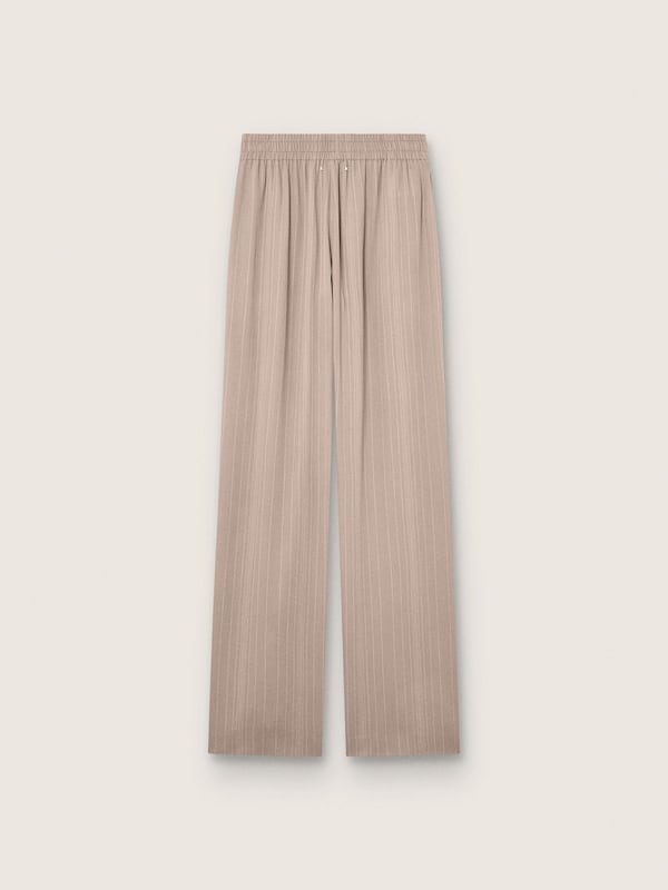 Women's pants in gray wool blend with pinstripe motif and elasticated waist