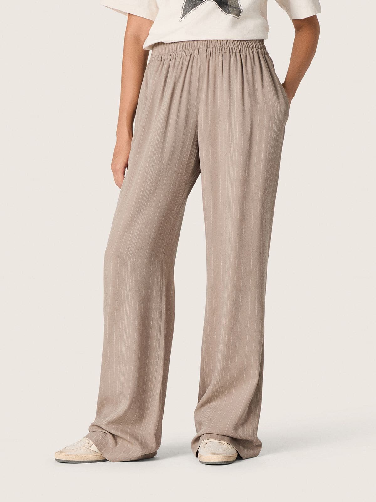 Golden Goose - Graue Damenhose aus Wollmischung mit Nadelstreifen und elastischem Taillenbund in 