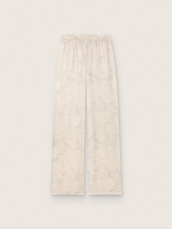 Women's pants in ivory silk blend jacquard satin