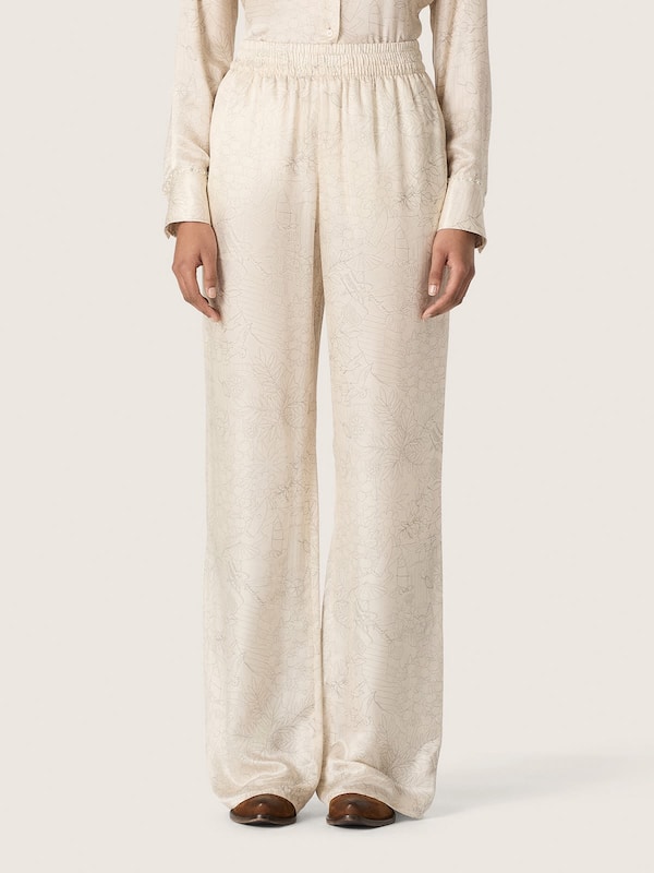 Golden Goose - Women's pants in ivory silk blend jacquard satin in 