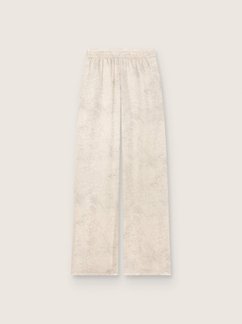 Cal&ccedil;a feminina de cetim misto de seda jacquard marfim