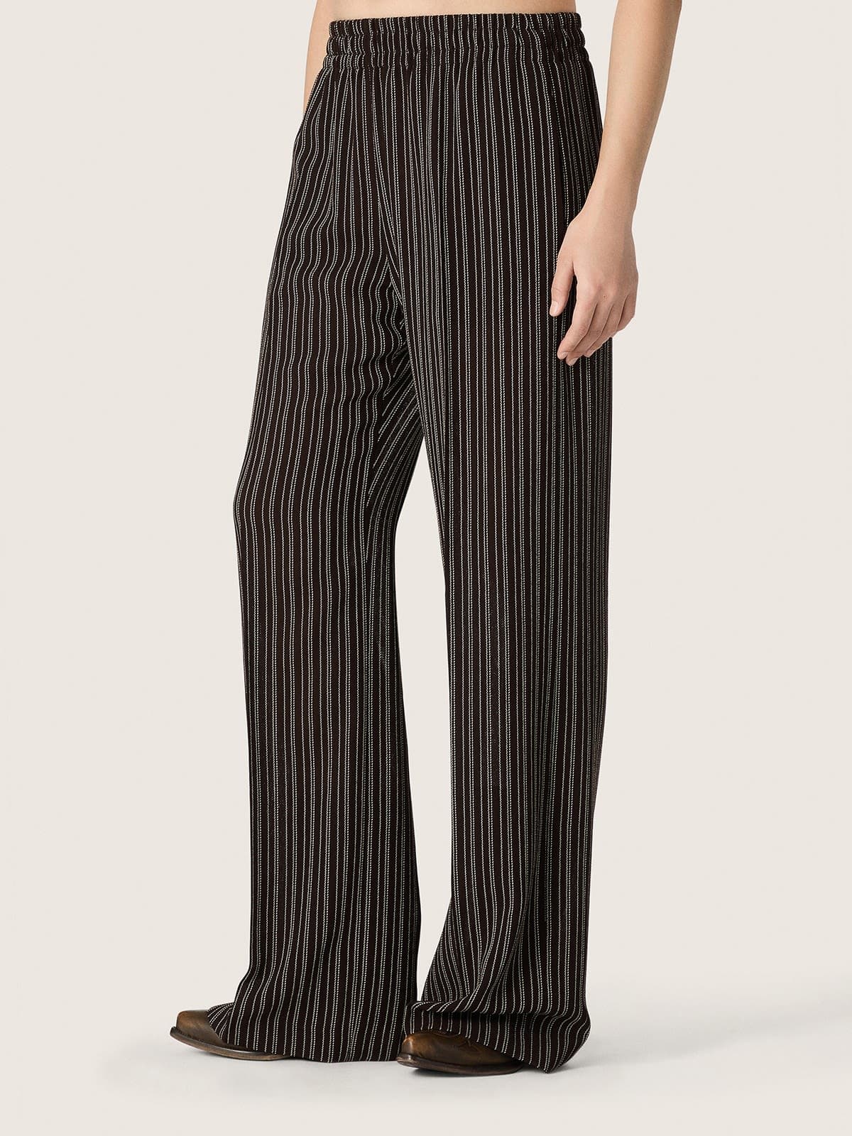 Golden Goose - Women's sweatpants in brown pinstripe wool in 