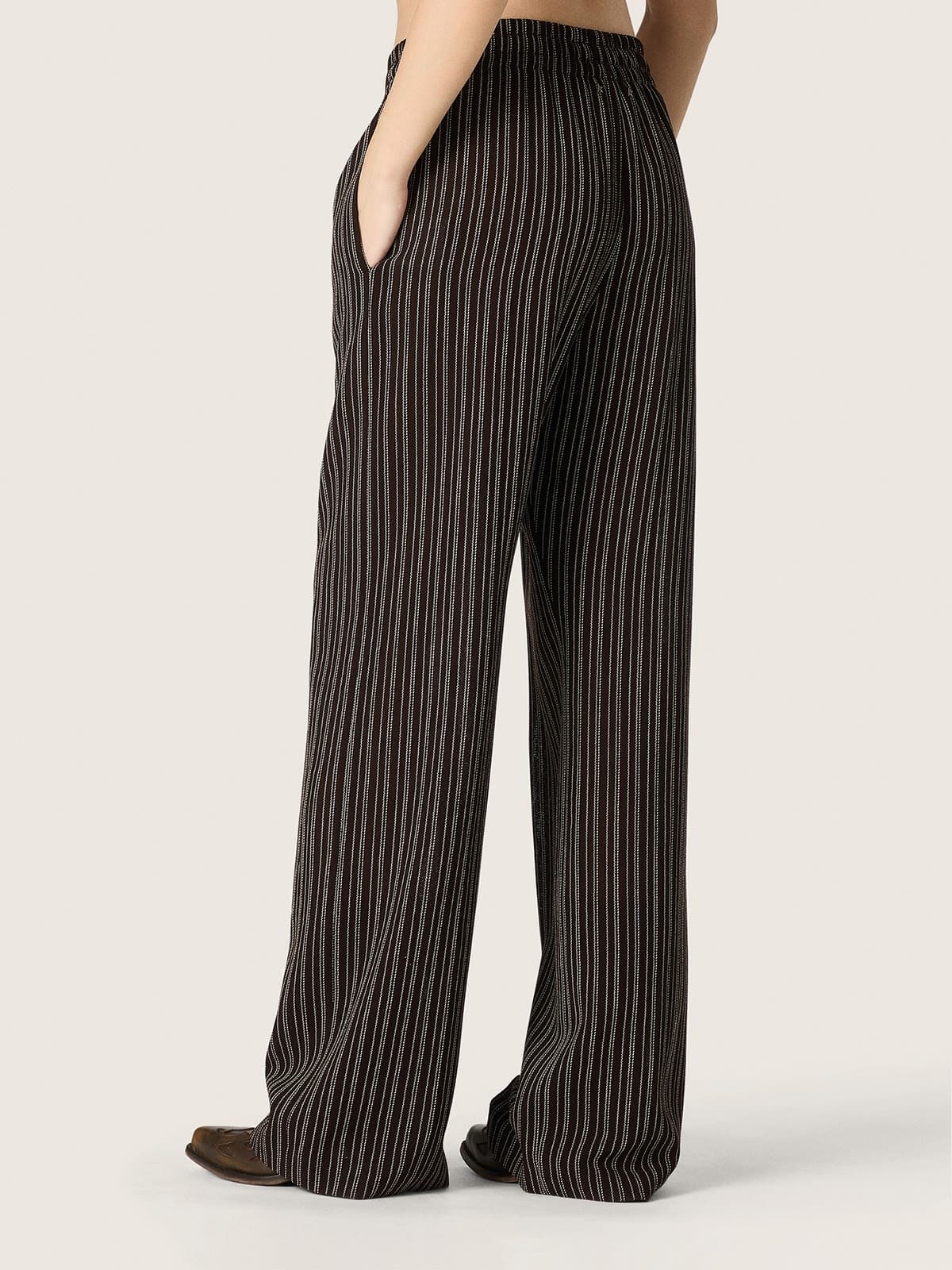 Golden Goose - Women's sweatpants in brown pinstripe wool in 