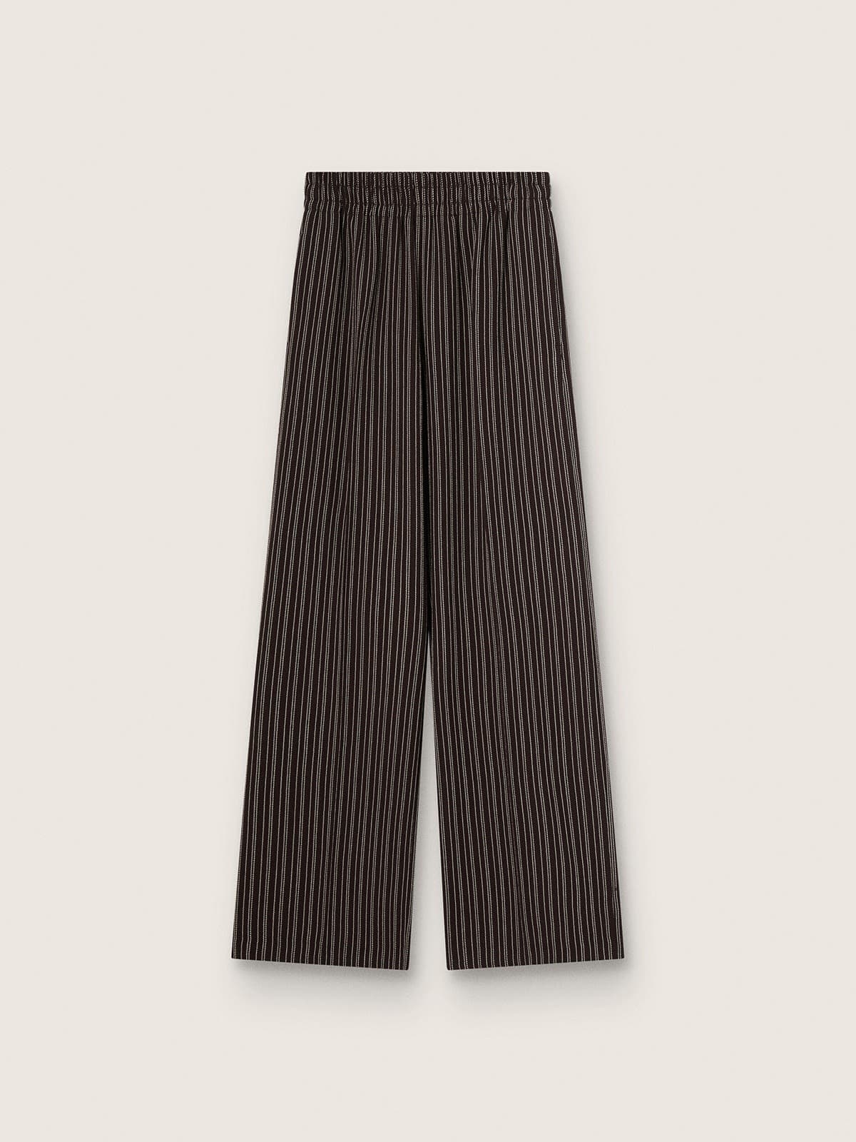 Golden Goose - Women's sweatpants in brown pinstripe wool in 