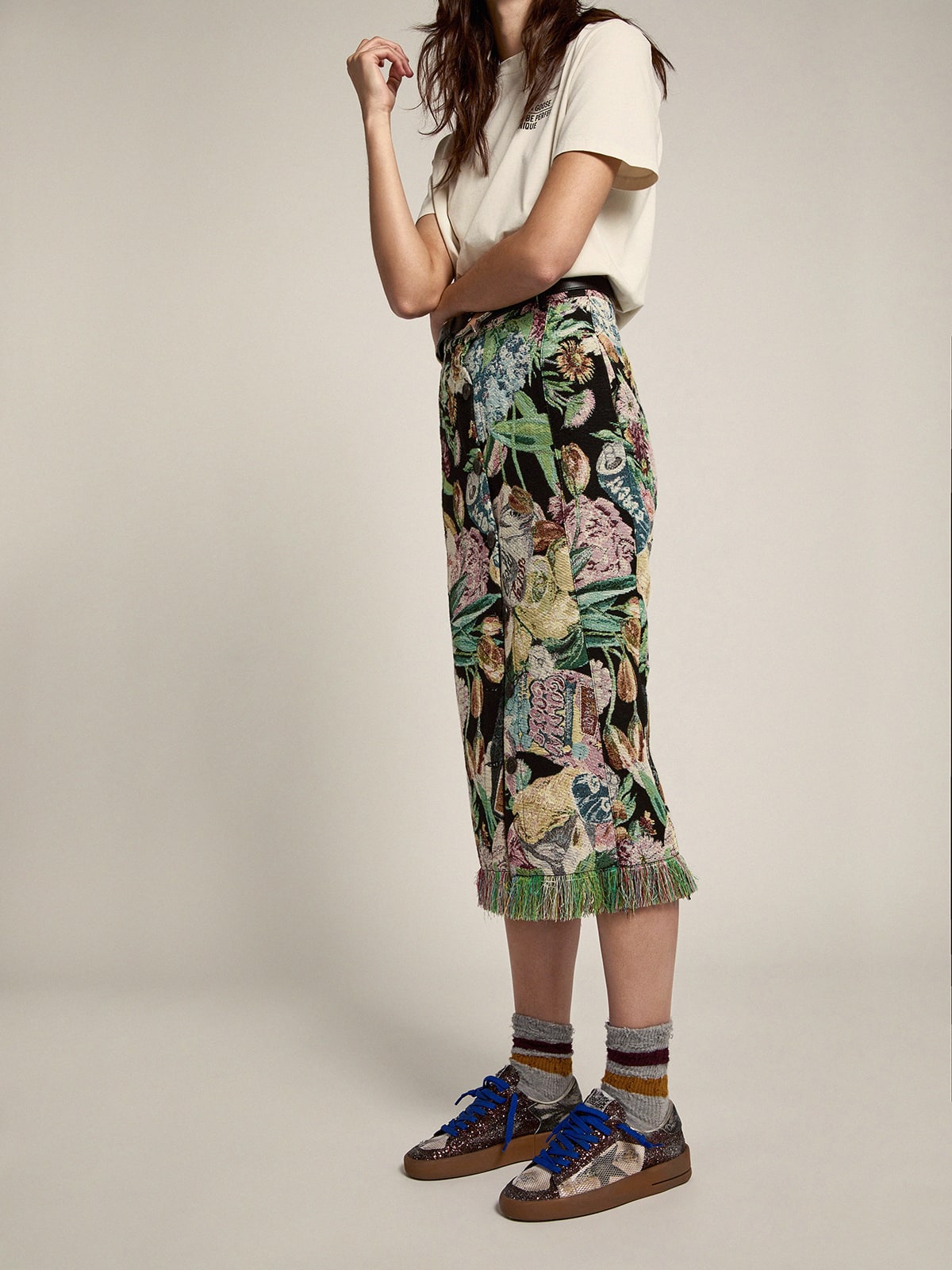 Golden Goose - Christine jacquard skirt with flower collage and fringes in 