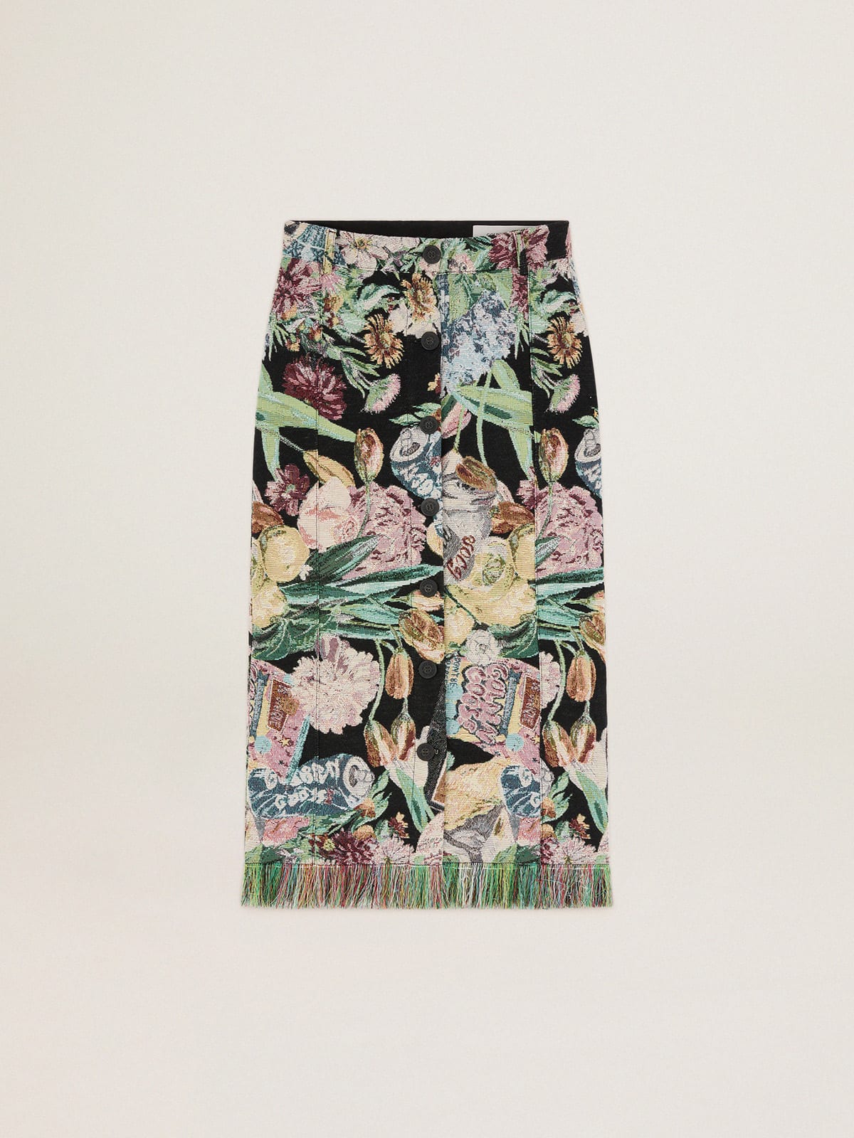 Golden Goose - Christine jacquard skirt with flower collage and fringes in 