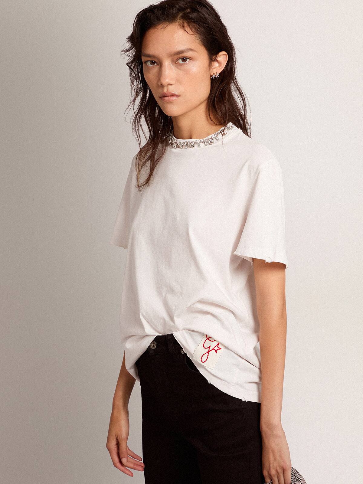 Golden Goose - Golden Collection T-shirt in white with cabochon crystals in 
