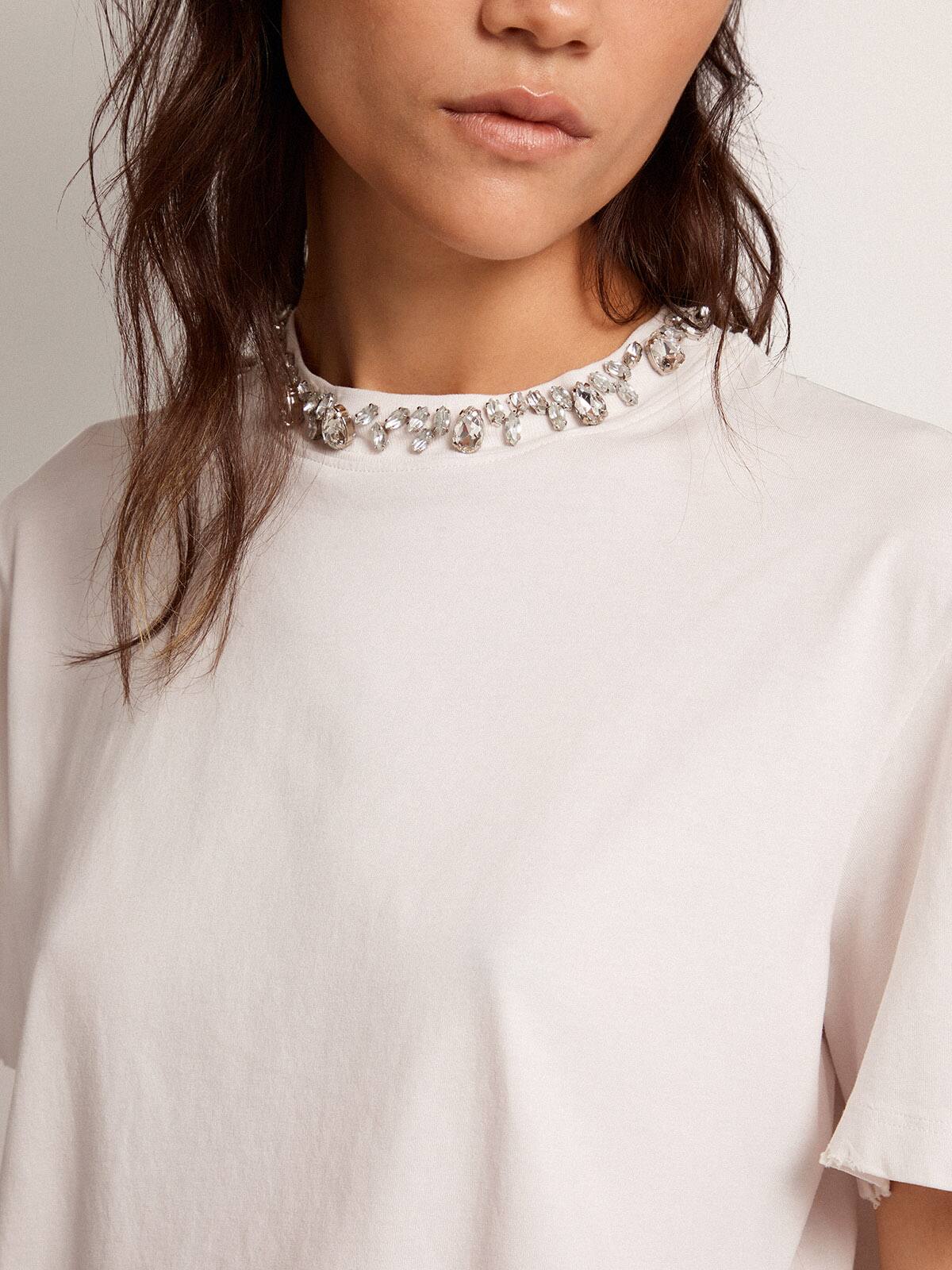 Golden Goose - Golden Collection T-shirt in white with cabochon crystals in 