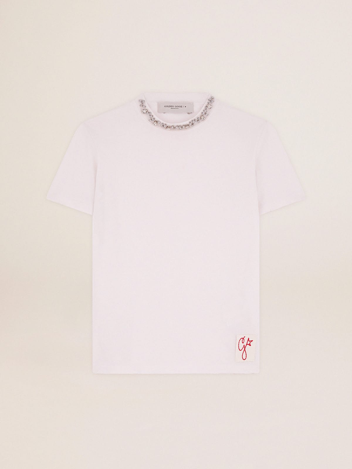 Golden Goose - Golden Collection T-shirt in white with cabochon crystals in 