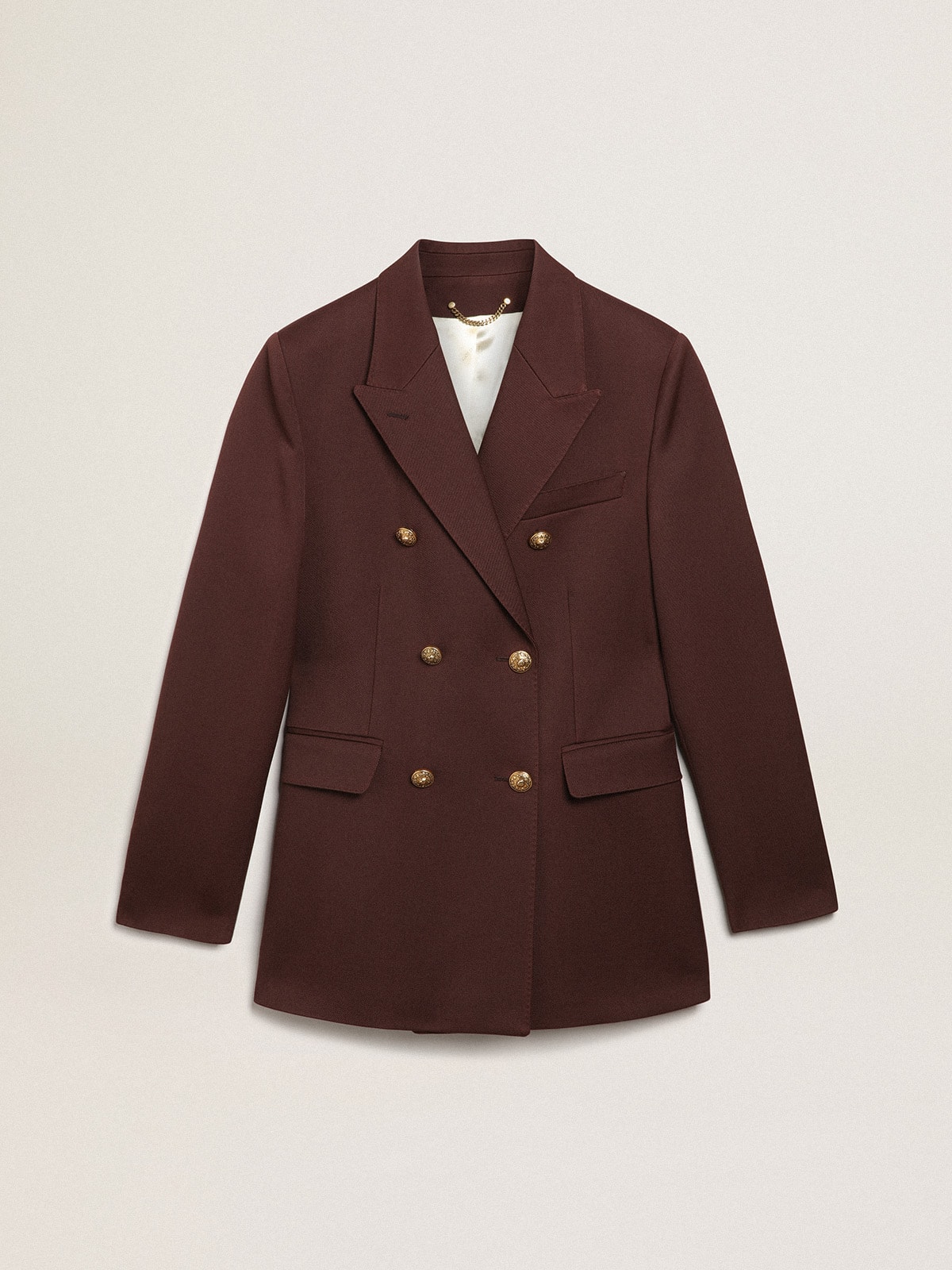 Women's double-breasted blazer in coffee-colored wool gabardine | Golden  Goose