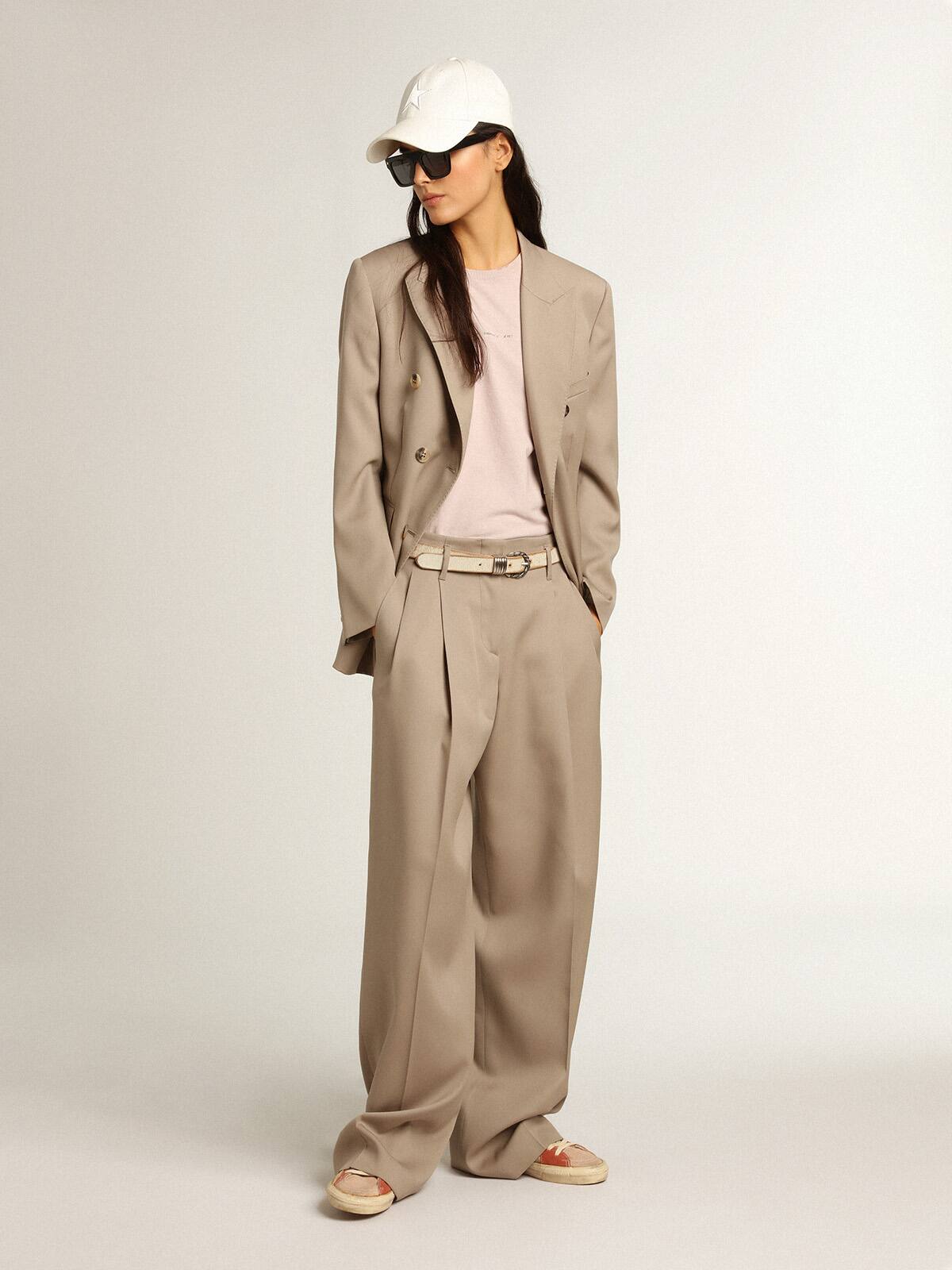 Golden Goose - Double-breasted blazer in light beige wool gabardine in 